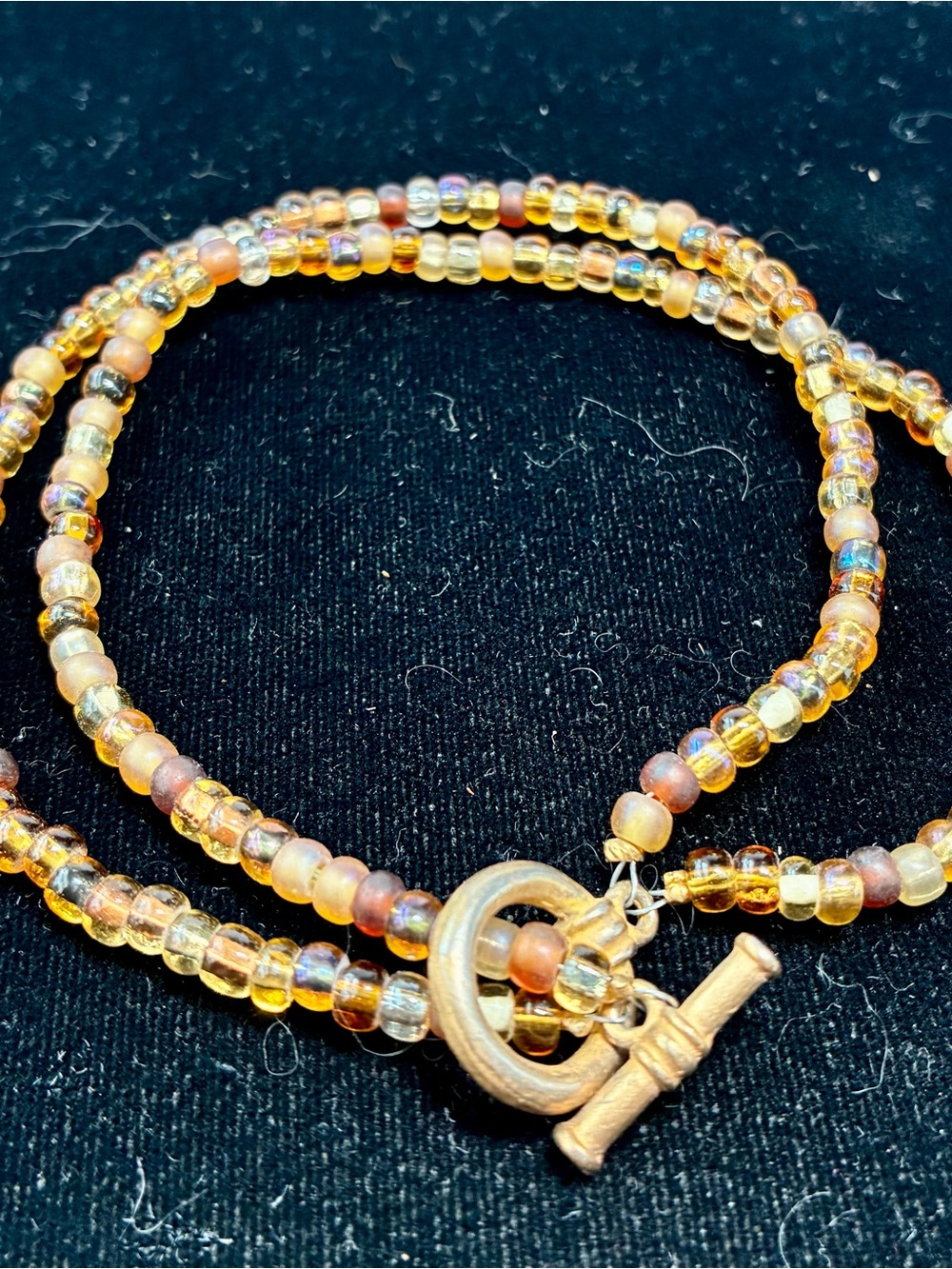 Gold-Tone Amber Beaded Toggle clasp 9.5” long ankle bracelet or larger wrist